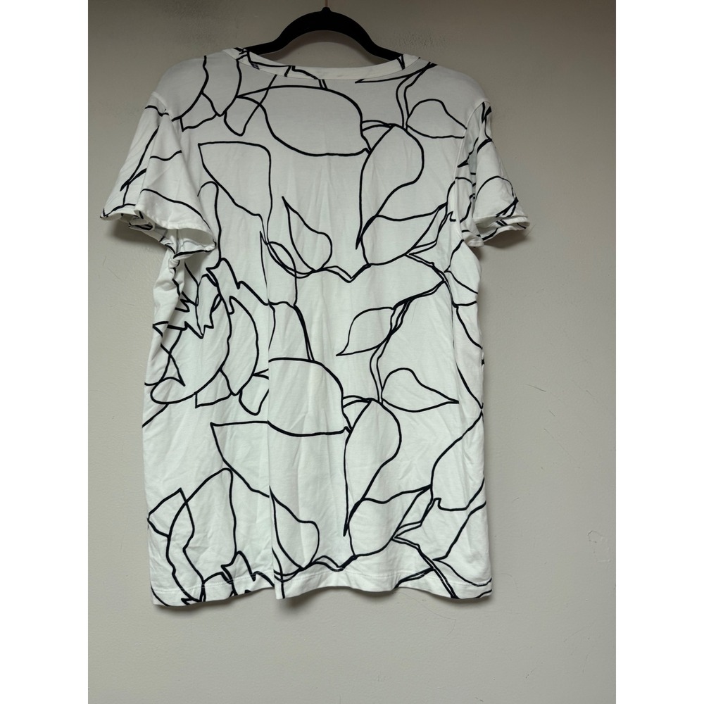 Chico's V-Neck Tee Women 2 L White Black Excellent Pima Cotton Modal Leaf Print - Picture 6 of 7